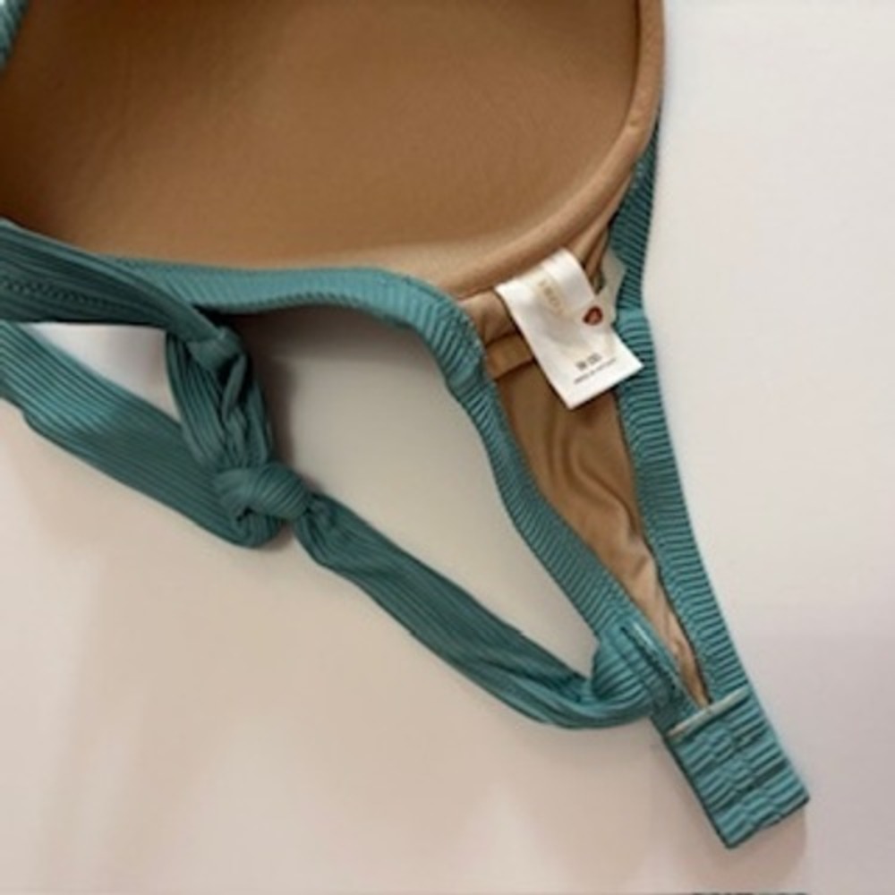 Shade & Shore Teal Ribbed Underwire Bikini Top 38DD Tie Straps Padded Swimwear - Picture 4 of 7